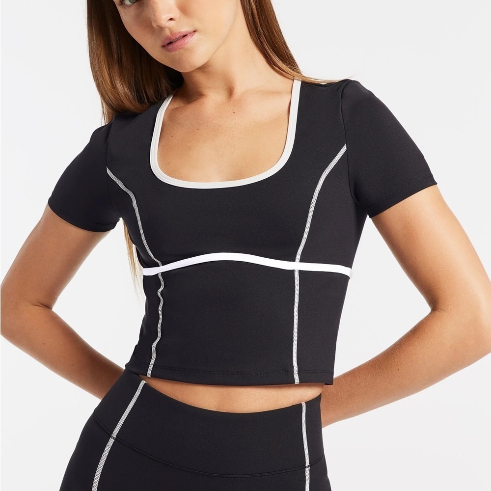 Bandier Bustier Black White Lined Scoop Crop Top